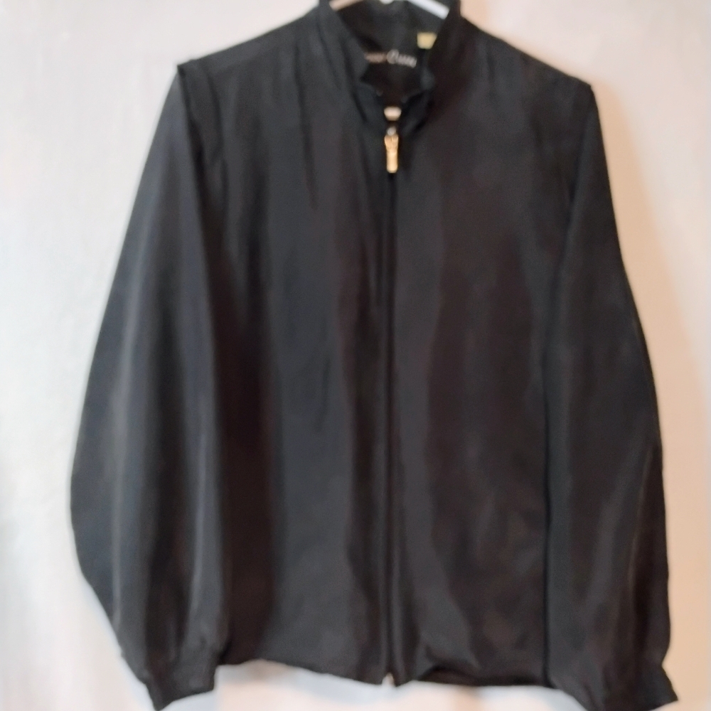 Bobby Chan Silk Lightweight‎ Convertible Black Bomber Jacket Vest Womens Large E